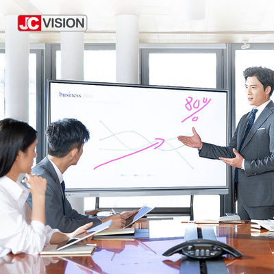شاشة تفاعلية مسطحة مقاس 75 بوصة من JCVISION JCHUB مع لون أسود/فضي، تعمل باللمس بالأشعة تحت الحمراء بـ 20 نقطة للمستخدمين في التعليم/المؤتمرات