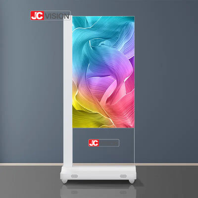 شاشة عرض رقمية تعمل باللمس من Jcvision مقاس 55 بوصة بتقنية OLED شفافة بنظامي التشغيل Windows و Android
