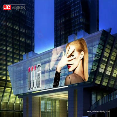 شاشة عرض LED شفافة عالية السطوع من JCVISION، حائط فيديو زجاجي