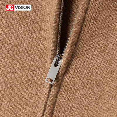 JCVISION الخريف الشتاء البني رقبة V طويلة الأكمام سحاب النساء