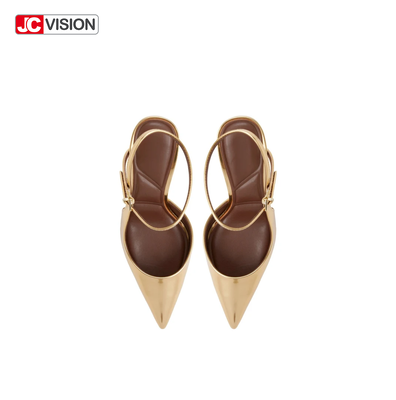 أحذية نسائية بكعب عالٍ مدبب من الأمام بحزام خلفي من جلد الميتاليك العاكس النباتي من JCVISION بكعب خنجر عالٍ بتصميم D'Orsay لحفلات الزفاف