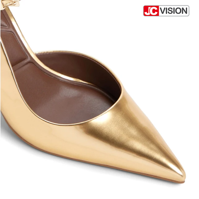 أحذية نسائية بكعب عالٍ مدبب من الأمام بحزام خلفي من جلد الميتاليك العاكس النباتي من JCVISION بكعب خنجر عالٍ بتصميم D'Orsay لحفلات الزفاف