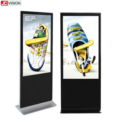 مشغل لافتات رقمية يعمل بنظام أندرويد مقاس 65 بوصة، شاشة عرض إعلانية LCD قائمة على الأرض بزمن استجابة 8 مللي ثانية
