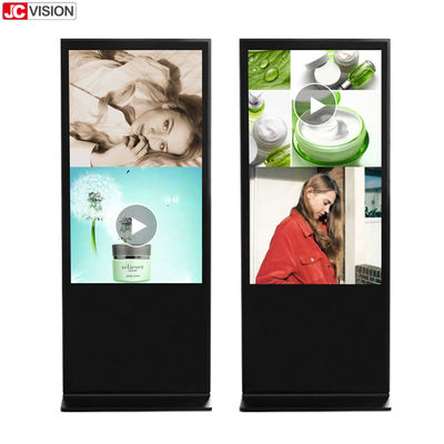 مشغل لافتات رقمية يعمل بنظام أندرويد مقاس 65 بوصة، شاشة عرض إعلانية LCD قائمة على الأرض بزمن استجابة 8 مللي ثانية