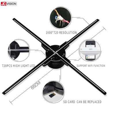 JCVISION 3D شاشة هولوغرافية 65 سم مروحة واي فاي 3D هولوغرام AD مروحة LED