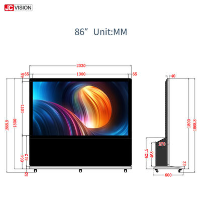 شاشة لمس LCD مقاس 86 بوصة بدقة 3840x2160 بتصميم أفقي، نظام تشغيل Android 4.2