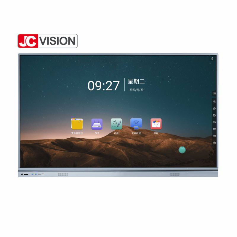 شاشة تفاعلية مسطحة مقاس 75 بوصة من JCVISION JCHUB مع لون أسود/فضي، تعمل باللمس بالأشعة تحت الحمراء بـ 20 نقطة للمستخدمين في التعليم/المؤتمرات
