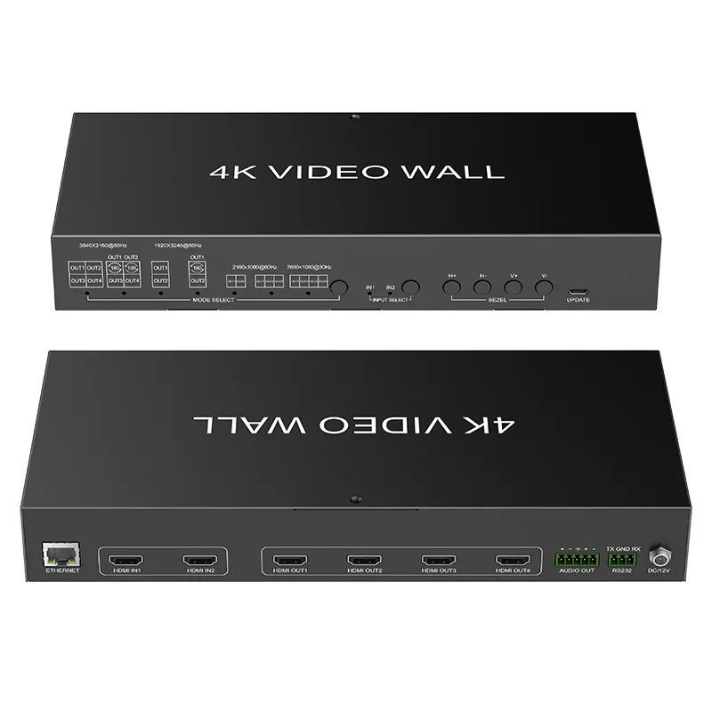 فيديو JCVISION 4K JCVISION جدار HDMI2.0 مصفوفة 2 في 4 مع 2X2 مخرج جدار فيديو مخرج صوتي L / R ذاتي التكيف