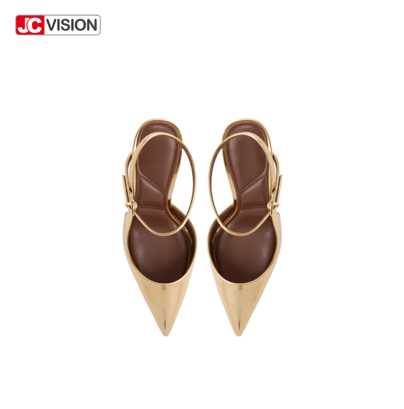 أحذية نسائية بكعب عالٍ مدبب من الأمام بحزام خلفي من جلد الميتاليك العاكس النباتي من JCVISION بكعب خنجر عالٍ بتصميم D'Orsay لحفلات الزفاف